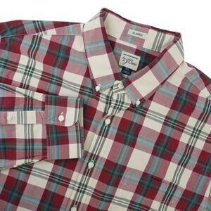 J. Crew Shirt Mens XL Plaid Button Down Red Green Classic Fit Cotton Preppy